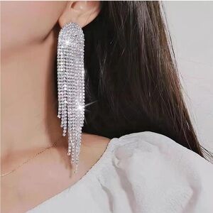 Rhinestone Silver Drop Earrings